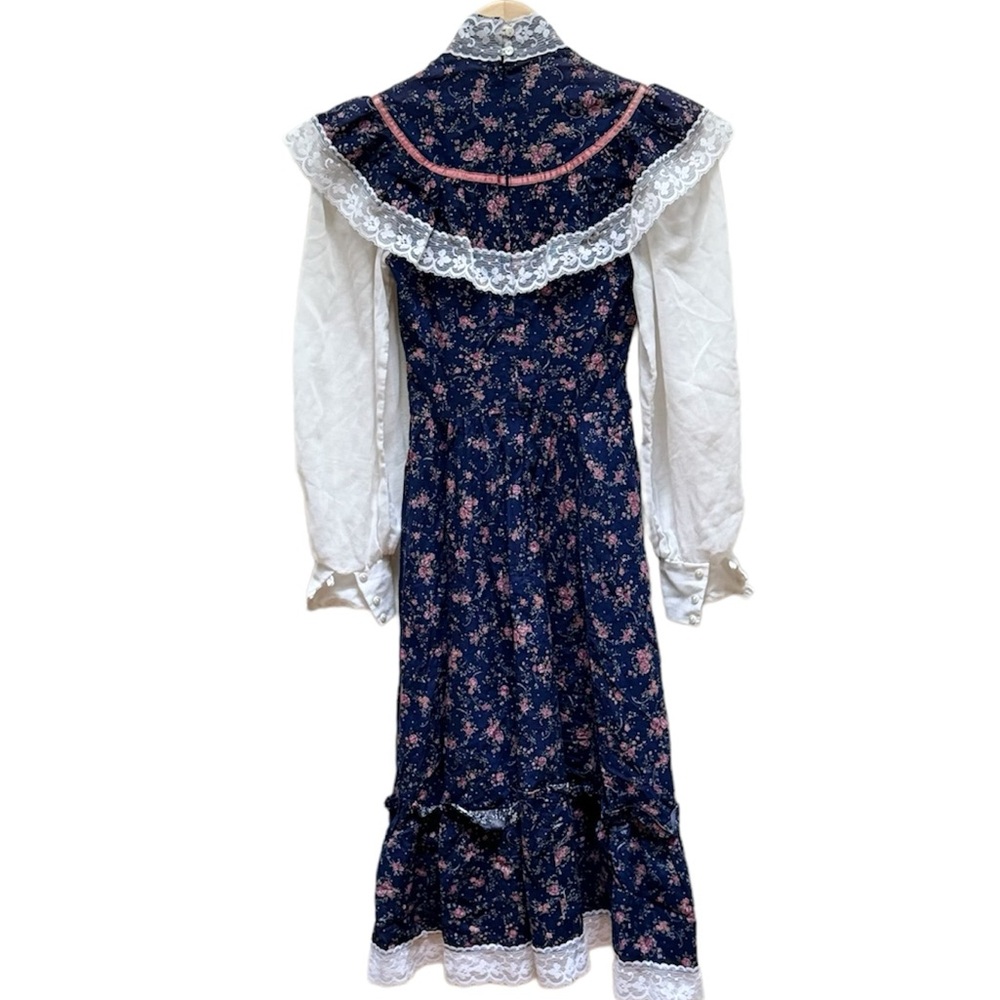 Vintage '70s Jessica McClintock Gunne Sax Navy/Pink Flower Dress - Picture 10 of 16